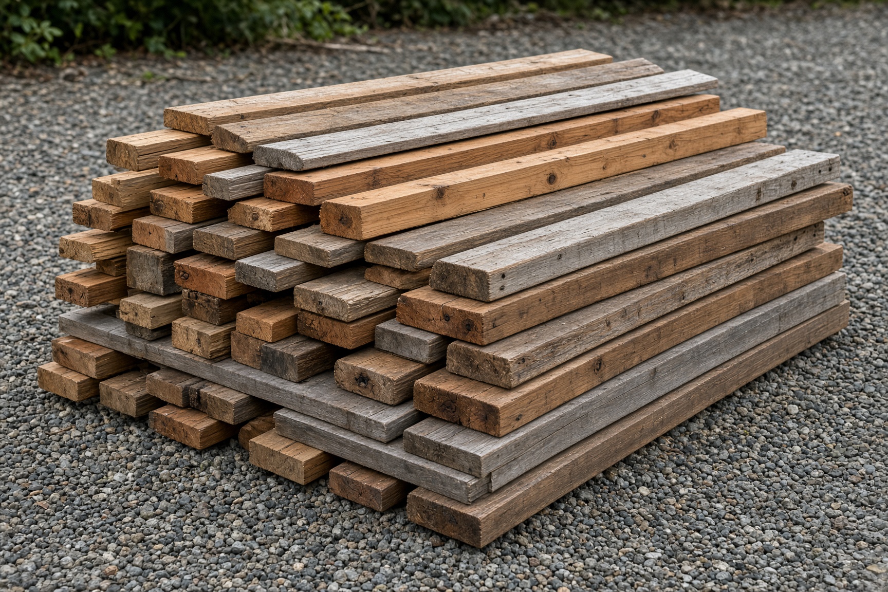 Stack of reclaimed fence and deck boards